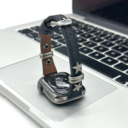 Retro Punk Leather Apple Watch Band All Series - Picture 1 of 12