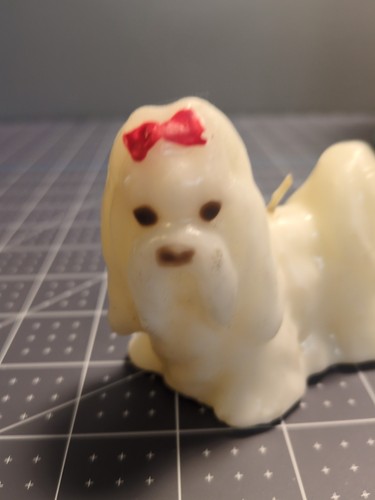 Statuina candela decorativa vintage maltese/shih tzu bianca - Foto 6 di 10