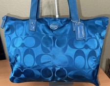 Coach Royal Blue Signature Weekender Packable Nylon Tote Bag