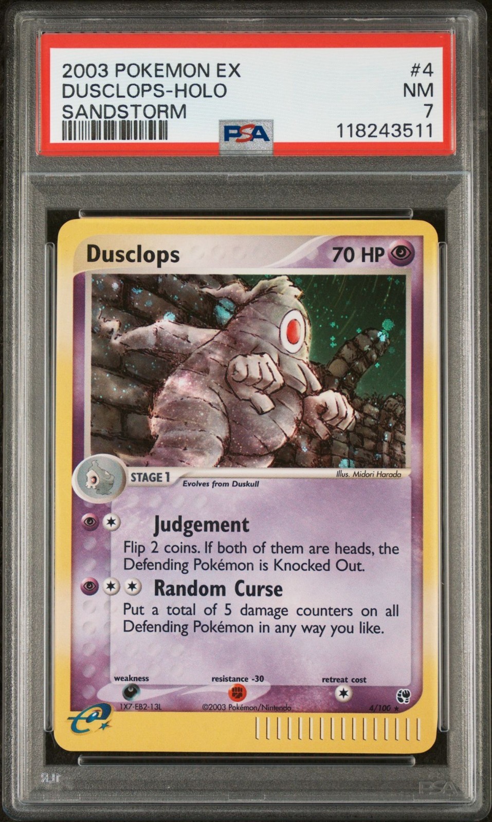 PSA 7 NEAR MINT Dusclops 4/100 HOLO RARE Ex Sandstorm Pokemon Card 029