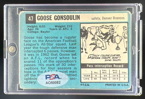 1964 Topps Football Goose Gonsoulin #47 Denver Broncos PSA/DNA Authentic Auto - Picture 2 of 2