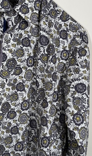 JOE BROWNS Floral Shirt Mens Large White 70s Style Contrast Cuffs Long Sleeve - Picture 5 of 16