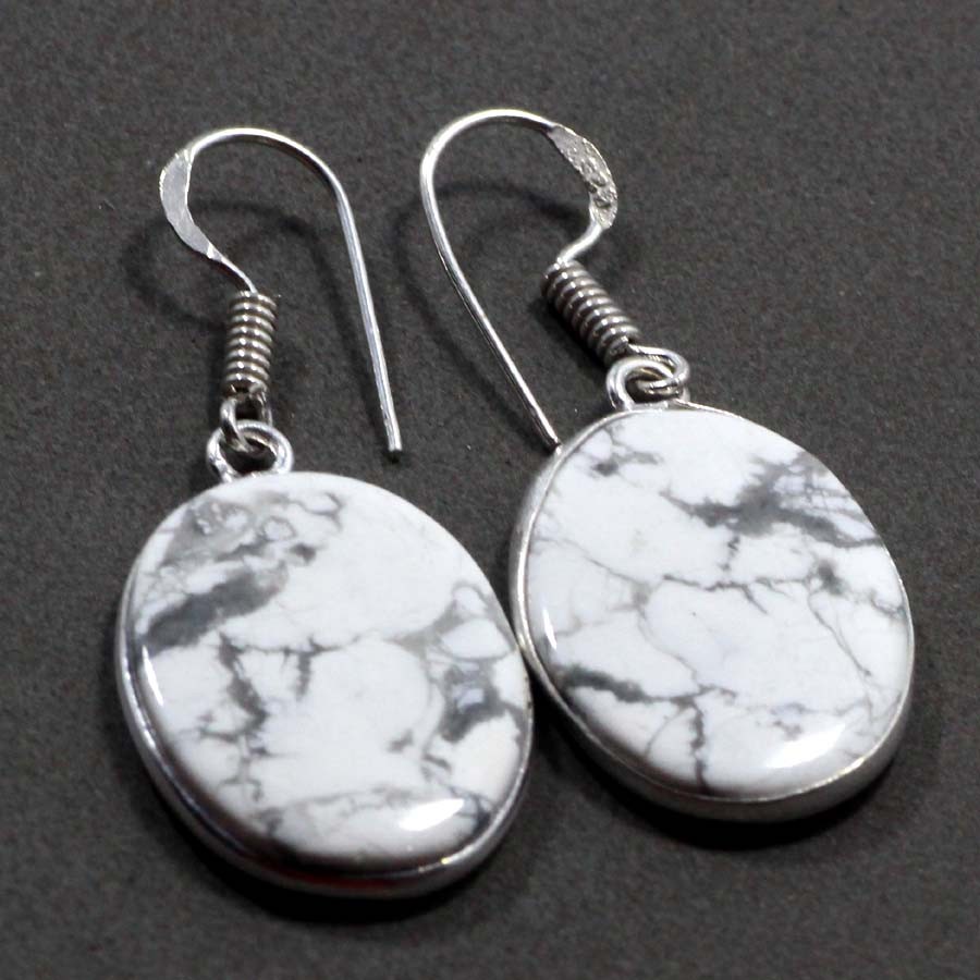 925 Silver Plated Howlite Ethnic Earrings 1.6 Inch Trendy Jewelry JW