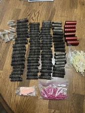 Lot 80 Set Vintage Brush Hair Curlers Rollers Plus 189 Pins Mesh Wire +Extras