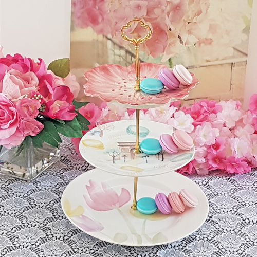 HandmadePastel Pink Floral 3-Tier Cake Stand for Garden Tea Party or Wedding - Picture 3 of 14