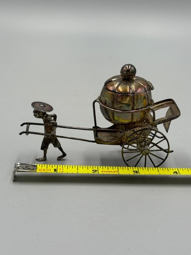 Antique Early 20th c. Chinese Silver Rickshaw Ornament Figurines 4'' signed - Picture 11 of 13