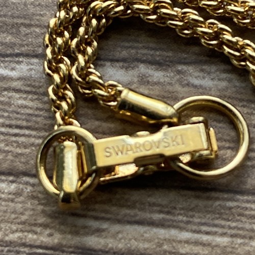 Collar Colgante Corazón Cristal Swarovski en Cadena Cuerda Tono Dorado Firmado Cisne - Imagen 6 de 9