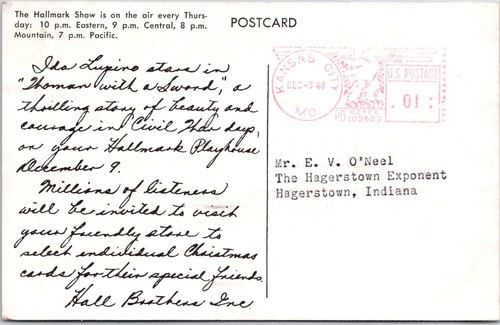 Vintage 1948 Ida Lupino Hallmark Show Schwarzweiß Postkarte Werbung - Bild 2 von 2