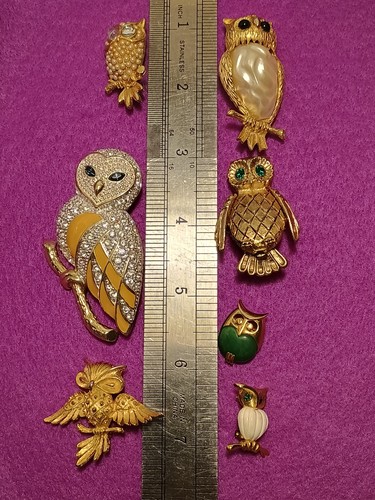 7 Pieces Gorgeous Owls Costume Jewelry Brooches Pin Lot Trifari, Roman, LG - Picture 14 of 14