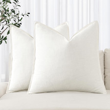 MIULEE Decorative Linen Euro Sham Pillow Covers 24x24 Cream White Boho Farmhouse