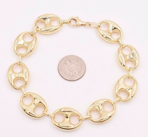 15mm Puffed Mariner Anchor Link Chain Bracelet Real 10K Yellow Gold Unisex - Picture 2 of 8