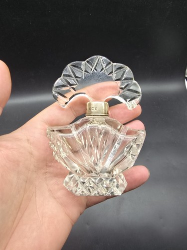 Art Deco Sterling Silver Mounted Cut Glass Perfume  Scent Dressing Table Bottle - Picture 4 of 8