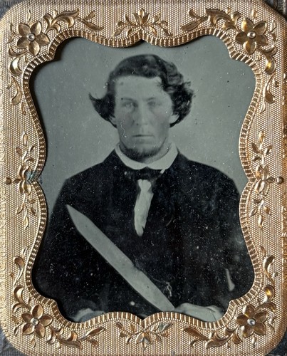 Civil War 1/9 Plate Tintype Rebel Armed D Guard Bowie Knife Period Copy Plate - Bild 2 von 3
