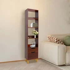 Walnut Standing Storage Shelf Freestanding Storage Rack Tall Open Bookshelf