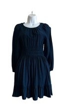 Madewell Navy Blue A-Line Dress  w/ Smocked Waist and Ruffle Hem _ Small