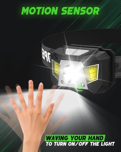 Rechargeable Headlamp 2 Pack, Motion Sensor Head Lamp with Red Light, 8 Modes... - Bild 3 von 7