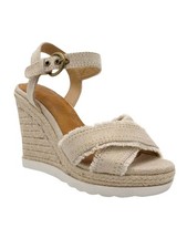 SUGAR Womens Beige Frayed Jute Woven Fave Round Toe Wedge Espadrille Shoes 9 M