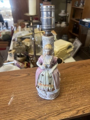 Vintage Victorian Woman In Pink Dress Rare Porcelain Figurine Lamp Made in Japan - Image 1 of 4
