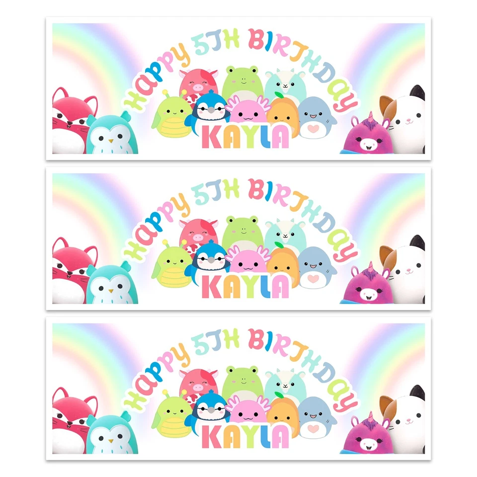Personalised Squishmallows Girls Happy Birthday Party Name Banners