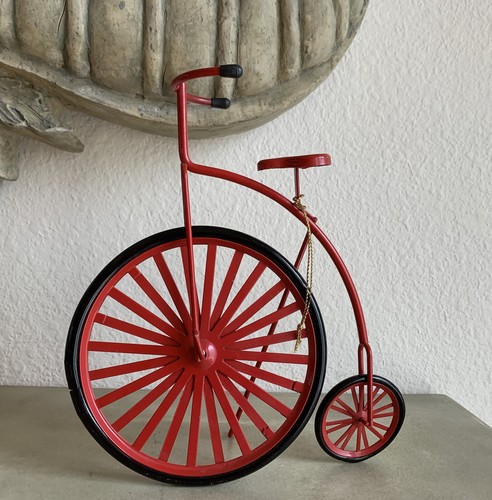 Vintage Ornament Large Red High Wheel Bicycle Metal 8” - Picture 1 of 5