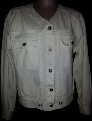 Giacca bomber casual donna LIZ CLAIBORNE twill bottoni davanti taglia media bianca