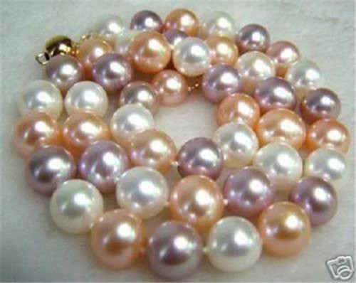8mm Multicolor South Sea Shell Pearl Round Beaded Necklace 16-36 inches - Picture 2 of 11