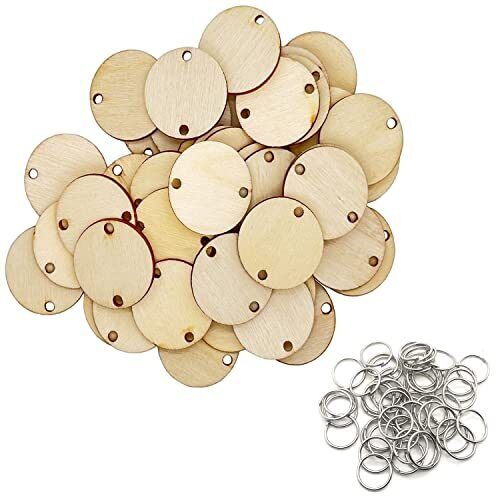 100 Stück Holz Kreise Etiketten 1,2 Zoll mit Löchern und 100 Stück 10 mm Ringe - Bild 1 von 6