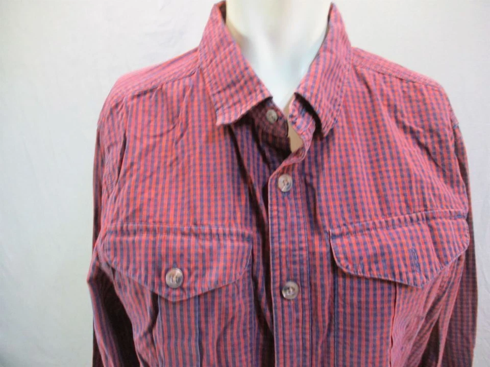 Prana Size S Mens Burgundy/Blue Long Sleeve Organic Cotton Button-Up Shirt 7Y648 - Image 2 of 4