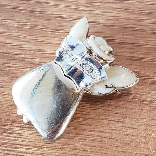 Broche prendedor vintage de ángel cantor tono dorado estrás esmalte alas BP1 - Imagen 3 de 13