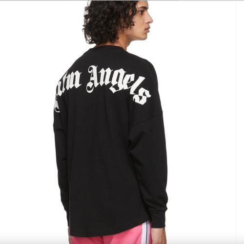 PALM ANGELS Mens Curved Logo Crew Neck Pullover Sweatshirt RARE EUC/sz S