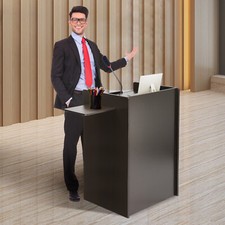 Podium Stand Freestanding Lectern Reception Desk with 4 Wheels for Classroom