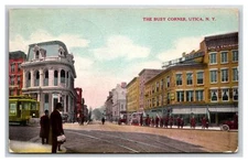 Utica NY Busy Corner Trolley Utica Engraving CN Broadent Diamond