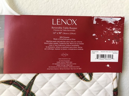 LENOX HOLIDAY NOUVEAU QUILTED REVERSIBLE CHRISTMAS HOLIDAY TABLE RUNNER 14"X90" - Picture 9 of 10