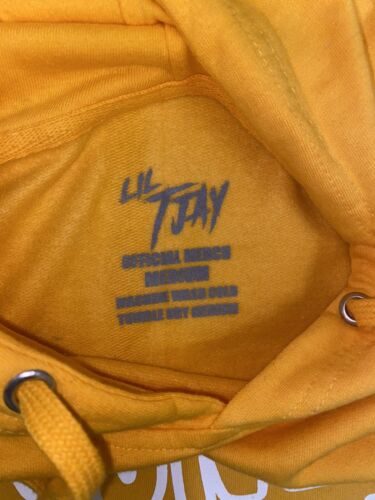 Lil TJay Rapper Yellow Hoodie “NONE OF YOUR LOVE” men’s Med Roses On Arms Nwot - Picture 5 of 8