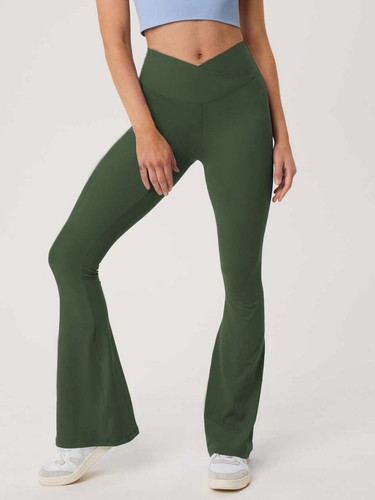 Damen Cloud Feeling Crossover Flared Leggings Freizeit Bootcut GYM Fitness Hose - Bild 7 von 31
