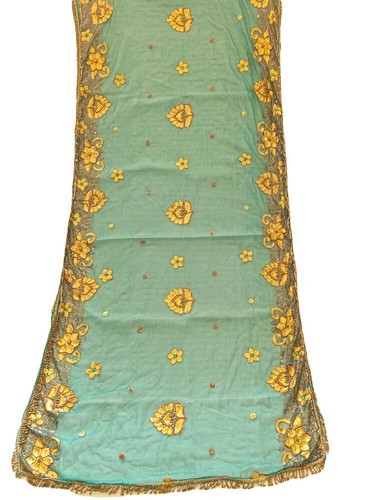 Georgette Dupatta Scarf Vintage Indian Embroidered Long Stole For Woman LD7205 - Picture 2 of 7