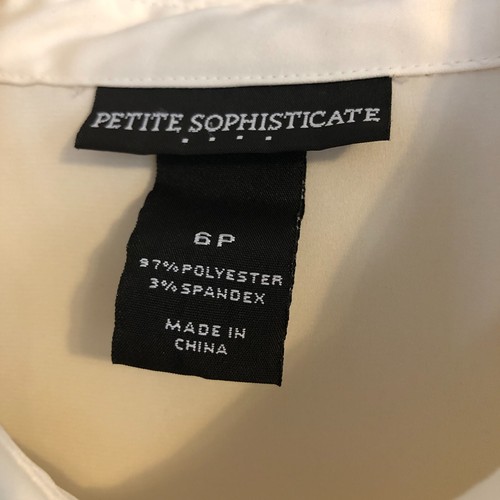 Womens Stretch Satin Button Shirt 6P Ivory Tailored Long Slv Petite Sophisticate - Picture 13 of 15