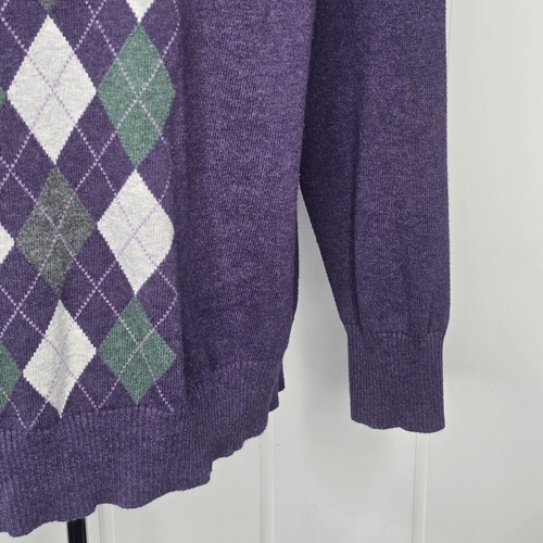 Sonoma Women's LG Violet Argyle Knit Sweater Hooded Button Embellished Vneck - Picture 4 of 10
