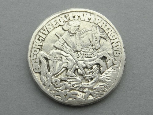 Saint Hubert and St George. Hubertus. Medal. Antique Religious Silver Token. - Picture 4 of 4