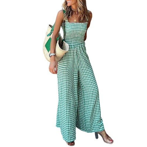 Women Casual Checked Pants Overall Loose Jumpsuit Long Baggy Playsuit Dungarees - Picture 15 of 22
