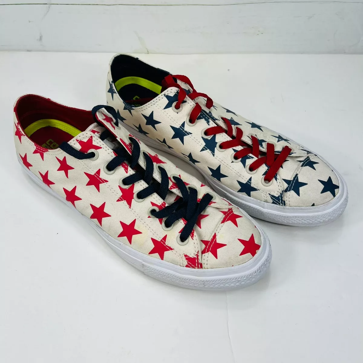 Converse Chuck Taylor All Star II Lunarlon Off White Red Blue Stars Mens Sz 12