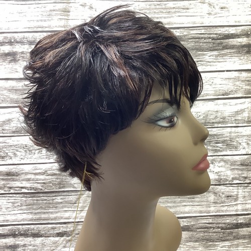 Tommy Girl #P1B/30 Off Black Medium Brown Short Synthetic Wig Adjustable - Picture 3 of 6