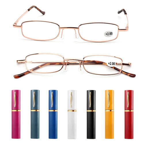 Mini Classic Compact Reading Glasses Readers Travel Slim Design with Tube Case - Picture 4 of 21