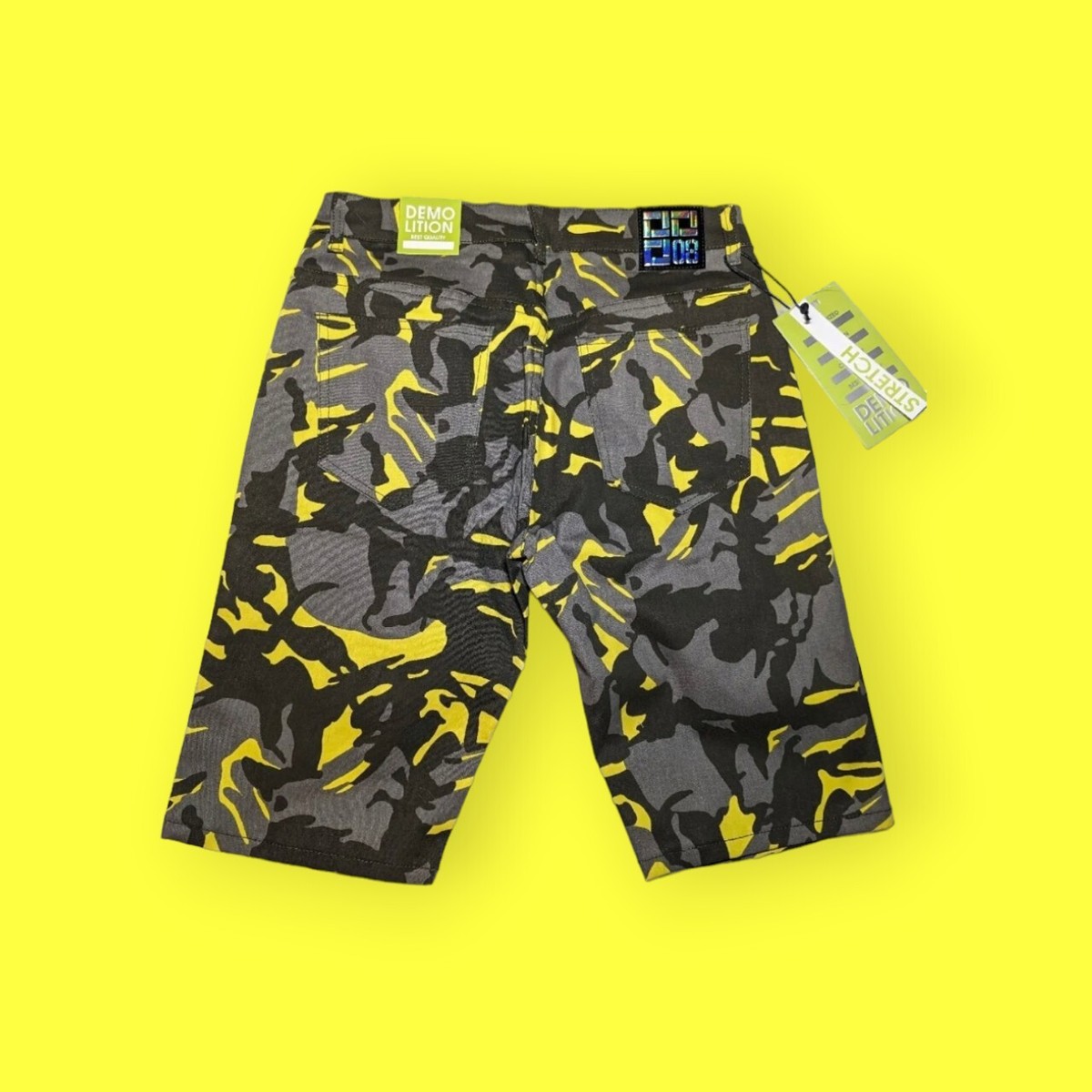 DEMOLITION $45 Men's Camouflage Yellow Gray CAMO Shorts Five