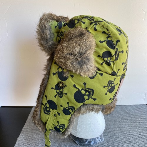 Verrückte Bomber Fliegermütze Jugend L 20" Totenköpfe Kaninchenfell Ohrenklappen Trapper *OHNE CLIP - Bild 12 von 13