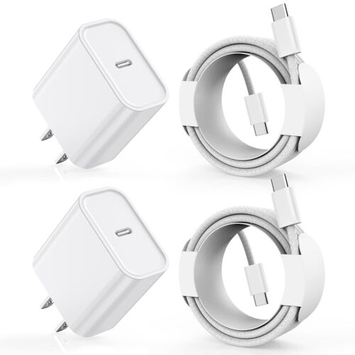 iPhone 16 15 Pro Max Plus PD Fast Charger Wall Adapter 20W +USB-C Cable (2-PACK) - Picture 9 of 13