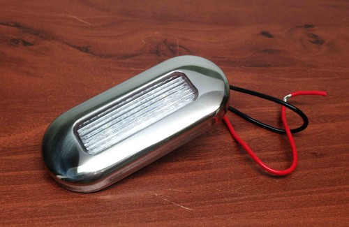 2 PCS RV MARINE BOAT TRAILER LED BLUE OBLONG COURTESY LIGHT 3"BY1.25" SS RIM - Picture 3 of 6