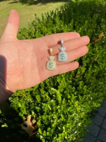 2.40 Ct Real Moissanite 925 Sterling Silver Men's Money Bag Dollar Pendant - Afbeelding 4 van 9