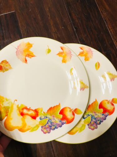 essential home, 2 small plates, pre-owned, thanksgiving fall fruit and leaves
