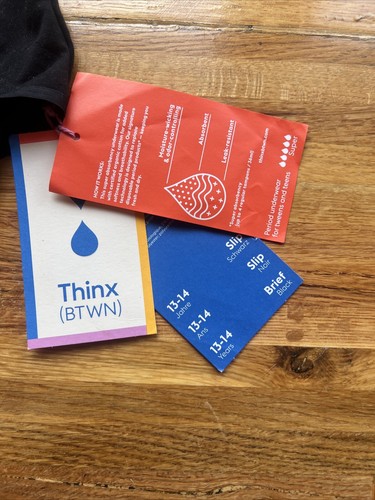 THINX (BTWN)  BLACK SUPER ABSORBENCY PERIOD-PROOF BIKINI PANTIES SIZE 13-14 New - Picture 2 of 4